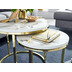 Wohnling Design Beistelltisch 2er Set Weiß Marmor Optik rund, Couchtisch 2 teilig Tischgestell Metall Gold