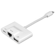 4smarts 3in1 Hub Lightning auf Ethernet, USB Typ-A und Lightning weiß