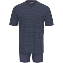 AMMANN Schlafanzug kurz, V-Ausschnitt, Brusttasche, dunkelblau gestreift 48