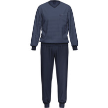 AMMANN Schlafanzug lang, V-Ausschnitt, Brusttasche, blau 102