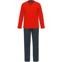 AMMANN Schlafanzug lang, V-Ausschnitt, Brusttasche, rot 102