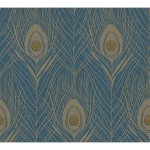 Architects Paper Vliestapete Absolutely Chic Tapete mit Pfauen Feder blau gelb metallic 369712 10,05 m x 0,53 m