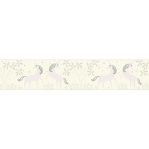 AS Création Bordüre Boys & Girls 6 Borte mit Einhörnern Unicorn grau lila weiß 369902 5,00 m x 0,13 m