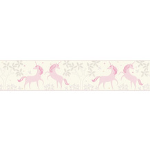 AS Création Bordüre Boys & Girls 6 Borte mit Einhörnern Unicorn grau rosa weiß 369901 5,00 m x 0,13 m