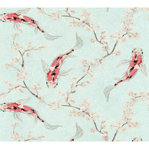 AS Création Vliestapete Asian Fusion Tapete Kirschblüten und Kois asiatisch blau creme 374621 10,05 m x 0,53 m