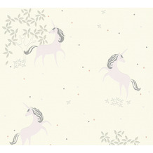 AS Création Vliestapete mit Glitter Boys & Girls 6 Unicorn grau lila weiß 369892 10,05 m x 0,53 m