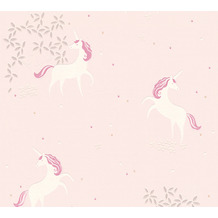 AS Création Vliestapete mit Glitter Boys & Girls 6 Unicorn metallic rosa weiß 369893 10,05 m x 0,53 m