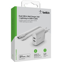 Belkin Dual USB-A Ladegerät incl. Lightning Kabel 1m 24W weiß