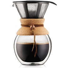 Bodum POUR OVER Doppelwandiger Kaffeebereiter mit Permanent Edelstahl Kaffeefilter, 8 Tassen, 1.0 l kork