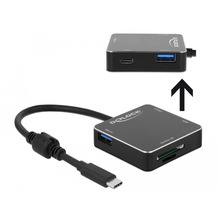 DeLock 3 Port USB 3.1 Gen 1 Hub mit USB Type-C Anschluss und SD + Micro SD Slot 2 USB Typ-A 1 USB-C