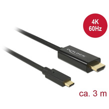 DeLock Kabel USB Type-C Stecker > HDMI-A Stecker DP-Alt Mode 4K 60 Hz 3 m schwa