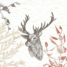 Duni Klassikservietten 40 x 40 cm, 4-Lagig geprägt, 1/4-Falz, Motiv Wood & Deer 50 Stück