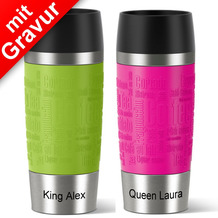 emsa Partnerbecher MIT GRAVUR - UNTEN - (z.B. Queen Laura + King Alex) TRAVEL MUG grün + pink 360ml