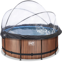 EXIT Wood Pool mit Abdeckung und Sandfilterpumpe - braun ø360x122cm