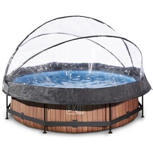 EXIT Wood Pool mit Abdeckung und Filterpumpe - braun ø360x76cm
