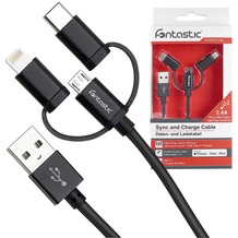 Fontastic Essential Essential Datenkabel Trio 1m schwarz Lightning/Micro USB/Type-C PVC Kabel/-Ummantelung