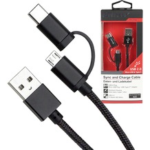 Fontastic Prime Datenkabel Duo Micro USB/Type-C 1.25m Nylon sw