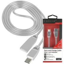 Fontastic Prime Datenkabel Shine USB A > Type-C 2.0 1.2m Silber Stecker Alu-Gehäuse Kabel Metall-Ummantelung