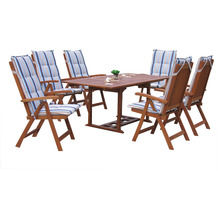 Grasekamp Garten Möbelgruppe Cuba 13tlg Marine mit  ausziehbaren Tisch Akazienholz Natur/Marine