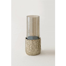 Holländer Vase TORNADO GRANDE Aluminium gold rauchgraues Glas