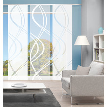 Home Wohnideen TIBERIO 3er SET Schiebevorhang aus Dekostoff mit Scherlimotiv wollweiß 245x60 cm