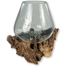 HSM Collection Vase In Teak Root Wood - ø 15*20 cm - Natural - Teak root/ Glass
