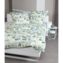Janine Bettwäsche-Garnitur Mako-Soft-Seersucker grün silberblau Standard Bettbezug 135x200, Kissenbezug 80x80cm