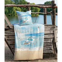 Janine Bettwäsche modern art S Mako-Satin meerblau 42111-02 Standard Bettbezug 135x200 cm, 1x 80x80 cm