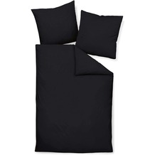 Janine Mako-Soft-Seersucker, uni Piano schwarz Standard Bettbezug 135x200, Kissenbezug 80x80cm