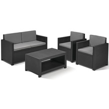 Jardin Monaco Loungeset, Geflechtoptik graphit bestehend aus: 2 x Sessel, 1 x Bank, 1 x Tisch,inklusive Sitz- und Rückenkissen grau