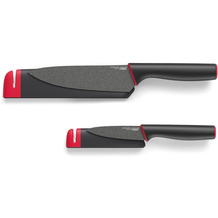 Joseph Joseph Slice&Sharpen - Messerset (9/15 cm) und Messerschärfer - Schwarz/Rot