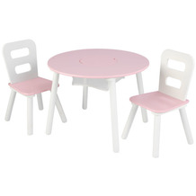 Kidkraft Runder Aufbewahrungstisch mit zwei Stühlen - Weiß/Pink