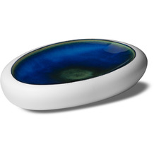 Le Coq Porcelaine Ovale Gourmet Platte 21x14 cm Abyssos Mattweiß Blau