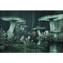 Livingwalls Fototapete Walls by Patel Motiv Tapete in Holzoptik Fantasy grün Vliestapete glatt 4,00 m x 2,70 m