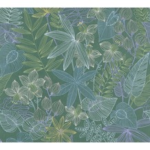 Livingwalls Vliestapete Colibri Tapete in floraler Dschungel Optik grün blau lila 366302 10,05 m x 0,53 m