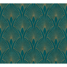Livingwalls Vliestapete New Walls Tapete 50's Glam Art Deco Optik metallic blau grün 374275 10,05 m x 0,53 m