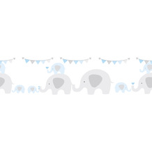 Lovely Kids selbstklebende Kinderzimmer Bordüre Elephant Party blau grau weiß 403748 5,00 m x 15,5 cm