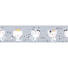 Lovely Kids selbstklebende Kinderzimmer Bordüre Meow Cats grau weiß schwarz 403742 5,00 m x 15,5 cm