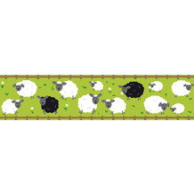 Lovely Kids selbstklebende Kinderzimmer Bordüre Sheep Family grün schwarz weiß braun 403733 5,00 m x 15,5 cm