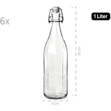 Mäser BÜGEL 6x Bügelflasche in 12-Kant-Form à 1000 ml, Glasflasche 1 Liter mit Bügelverschluss, Transparent