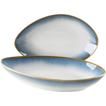 Mäser LA SINFONIA Servierschalen Set, ovale Keramik Deko Schalen in 2 Größen, moderner Vintage Look mit Farbverlauf von Blau zu Weiß Blau, Weiß