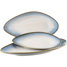 Mäser LA SINFONIA Set aus 3 Servierplatten, Keramik Servierteller in 3 Größen, moderner Vintage Look mit Farbverlauf von Blau zu Weiß Blau, Weiß