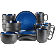 Mäser NIARA Frühstücksservice für 12 Personen Vintage, 36-teilig aus Keramik in Schwarz, Blau