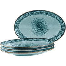 Mäser PROSPERO Platten Set aus 4 handbemalten Servierplatten in Gastronomie-Qualität, moderner Vintage Stil Blau