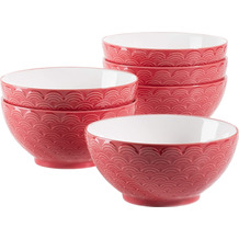 Mäser Telde, Müslischalen Set in Gastronomiequalität, 6 Schalen mit hübscher Relief-Oberfläche, Rot