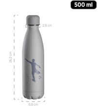 Mäser Vakuum Isolierflasche 500 ml - Isolierte Trinkflasche für heiße und kalte Getränke mit Fußball Dekor - Auslaufsichere Thermoflasche - Matt Graue Isoflasche Grau