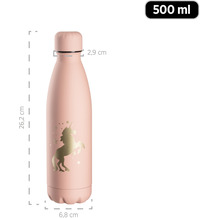 Mäser Vakuum Isolierflasche 500 ml - Isolierte Trinkflasche für heiße und kalte Getränke mit Einhorn Dekor - Auslaufsichere Thermoflasche - Isoflasche in mattem Rosa Rosa