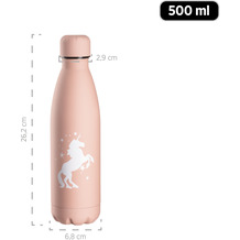Mäser Vakuum Isolierflasche 500 ml - Isolierte Trinkflasche für heiße und kalte Getränke mit Einhorn Dekor - Auslaufsichere Thermoflasche - Isoflasche in Matt Rosa Rosa