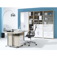 MAJA Möbel Büro Set II, 6-tlg. mit Aktenschrank - Sonoma Eiche - weiß Hochglanz