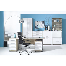 MAJA Möbel Büro Set III, 6-tlg. mit Aktenschrank - Sonoma Eiche - weiß Hochglanz